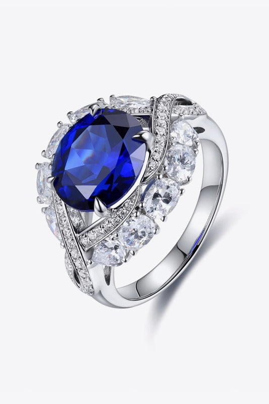 5 Carat Lab-Grown Sapphire Platinum-Plated Ring.
